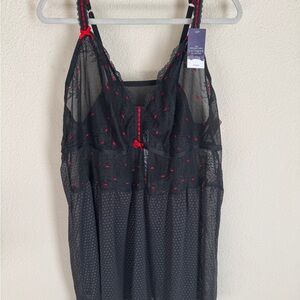 NWT - Cacique Black and Red Chemise with Sheer Lace